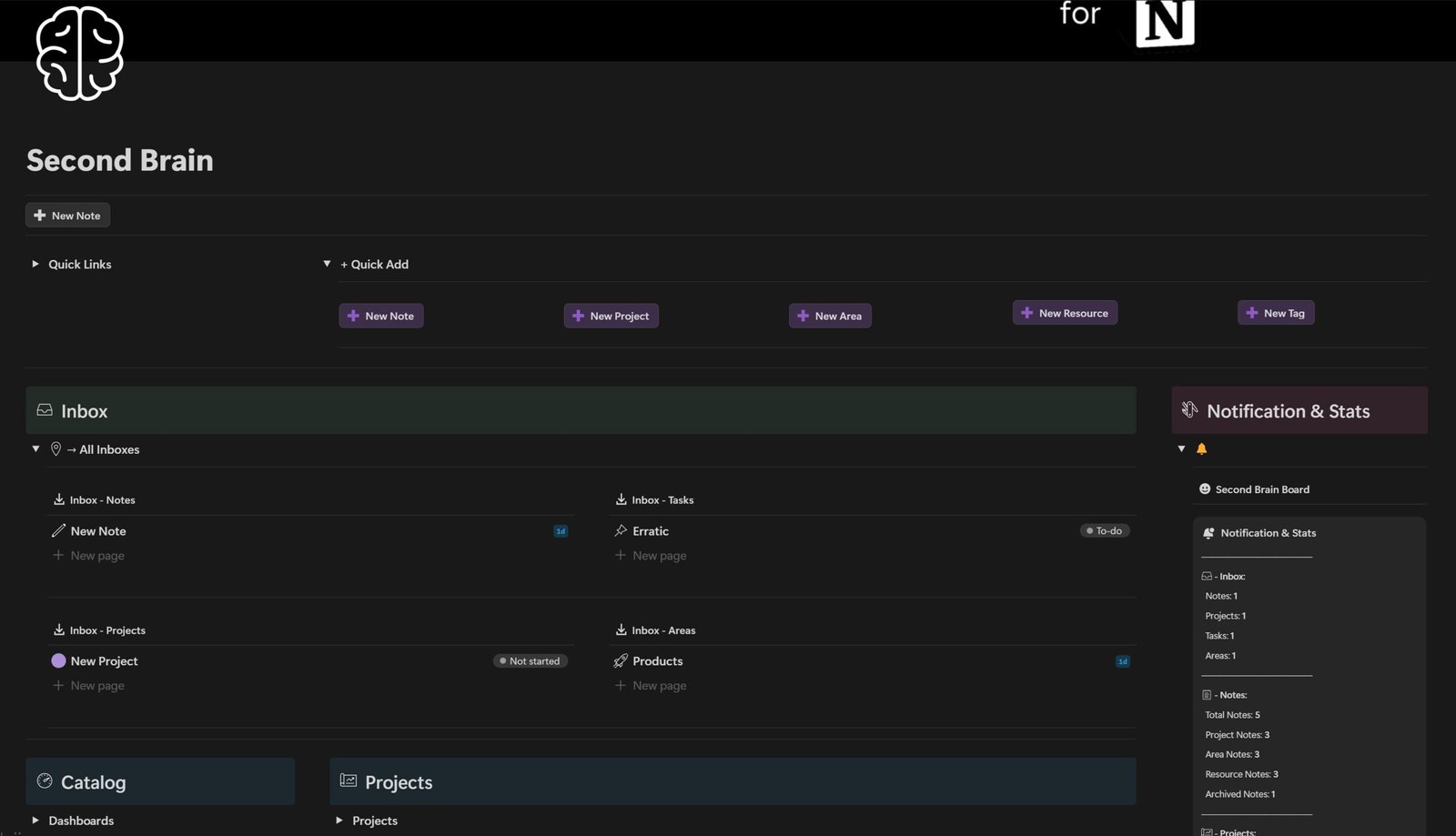 Dejan's Second Brain Notion system Inbox section